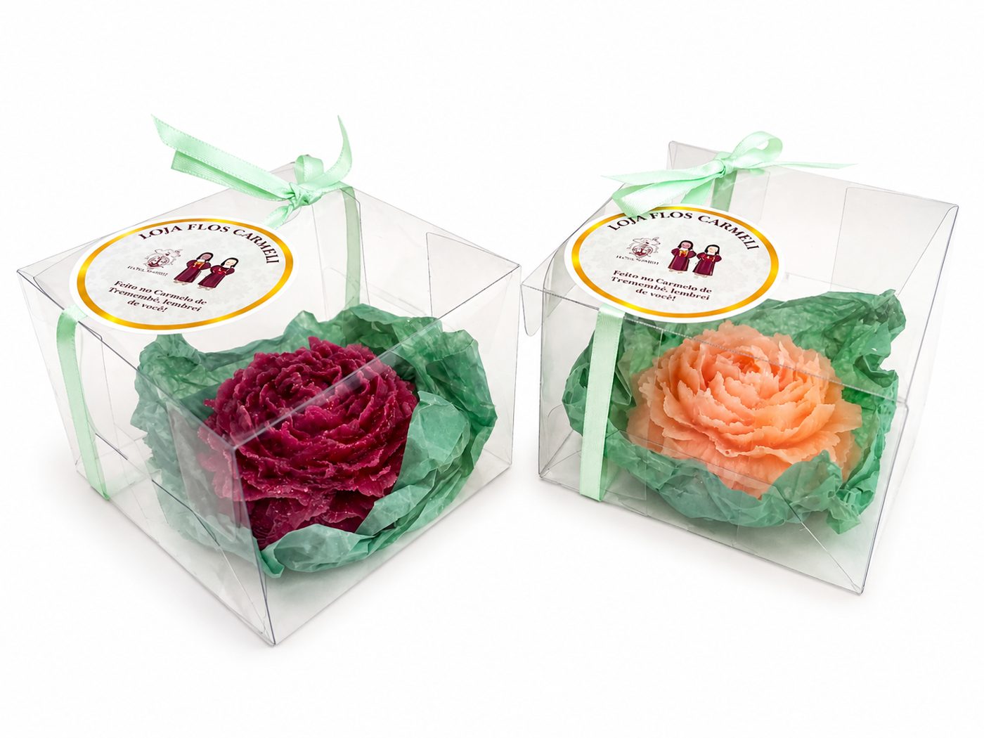 Sabonetes de rosa vermelho e laranja